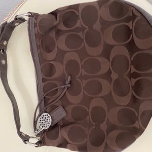 Brown Coach canvas shoulder bag